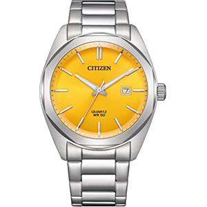 Citizen Orologio analogico da uomo con quadrante giallo, Argento/Giallo, Moderno Minimalista