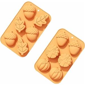 TFSYLISA 2 Pezzi Stampi in Silicone Autunnali, Stampo Autunnale in Silicone per Cioccolato, Stampi per Zucca per Budino, Muffin, Torte, Sapone, Candela