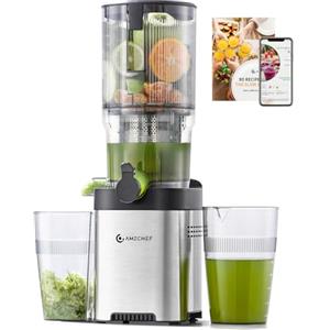 AMZCHEF Estrattore Frutta e Verdura 136mm, 1.8L Centrifuga Lenta 180W, Doppia Coclea in Acciaio Inox, Facile da Montare e Pulire, per Succo/Smoothie/Frullato