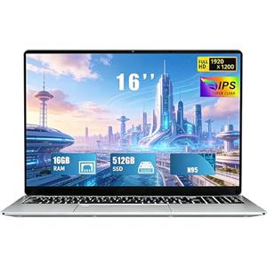 FUNYET Nuovo PC Portatile 16 Pollici Celeron N95 upto 3,4 GHz Laptop Win 11 Pro 16 GB RAM 512 GB SSD Notebook丨5G WIFI丨IPS FHD 1920 * 1200丨USB 3.0丨BT 5.0丨HDMI丨Tastiera Retroilluminata丨Apertura a 180°
