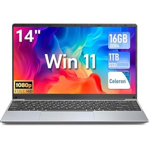 FUNYET 2026 PC Portatile 14.1 Pollici Celeron N5095 Upto 2,9 GHz Laptop Win 11 Pro 16 GB RAM+1TB SSD 1TB Estensioni TF Card Notebook丨5G WIFI丨IPS FHD 1920×1080丨USB 3.0丨BT 5.0丨Mini-HD丨180° Pieghevole