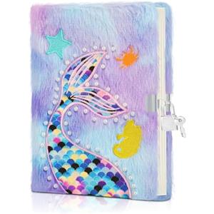 YANGWEN Diario per Bambini con Serratura,Diario per Ragazze con Serratura e Chiavi Taccuino Creativo con Sirena Taccuino per Bambini, Taccuino Segreto in Peluche per Scrivere e disegnare (A5)