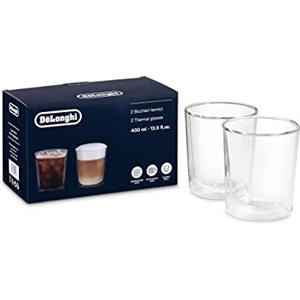 De'Longhi Set Bicchieri Termici di Vetro a Doppia Parete, Vetro Resistente in Borosilicato, Confortevole da Tenere, Senza Condensazione, Lavabile in Lavastoviglie, Capacità 400ml, DLSC318