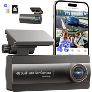 NUASI 4G LTE Dash Cam Telecamera per Auto Anteriore e Posteriore 2K/1080P, con 24/7 Modalità Parcheggio, GPS, OBD, Sensore G, APP Alert, Visione Notturna, Audio Bidirezionale, Scheda SD 32GB Inclusa