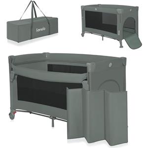 Lionelo Ellen Lettino da Viaggio 3 in 1 - Culla Co-Sleeping con Fianco Abbassabile, Box Bambini con Materasso a 2 Livelli, 125 × 65 × 78 cm, Uscita Laterale Zip, Ruote con Freno, Borsa da Trasporto