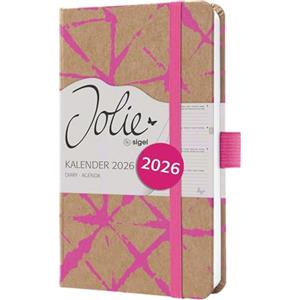SIGEL J6800 Agenda settimanale Jolie 2026-1 anno - circa A6 - Raspberry Batik - 2 pagine = 1 settimana - copertina rigida - 80 g/m² - marrone/pink neon - 174 p. - certificazione FSC