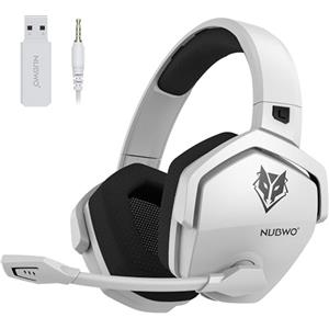 NUBWO G06 - Cuffie da gioco con microfono per PS5, PS4, PC, mobile: 2,4 GHz wireless + Bluetooth, batteria da 100 ore, driver da 50 mm, bianco