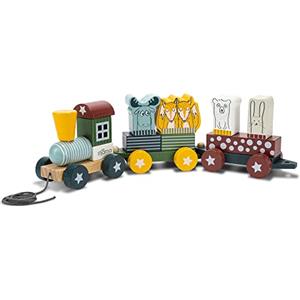 HEJ LØNNE! Trenino in Legno per Bambini con 12 Componenti a Incastro - Promuove funzioni motorie, creatività, coordinazione - Trenino Legno Bambini 1 Anno - Giocattolo motorio a partire da 18 mesi