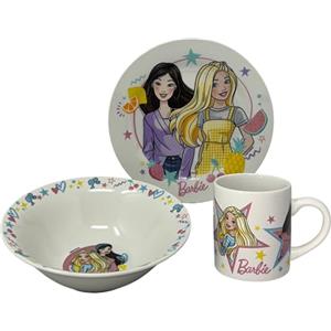 CARTOON Set 3 pezzi in ceramica Barbie tazza ciotola piatto stoviglie per bambini servizio da tavola in confezione