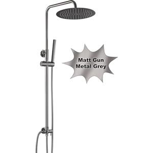 Görbach Colonna Doccia Senza Miscelatore, Acciaio Inox 304 Colonna Doccia idromassaggio Asta Doccia Saliscendi Regolabili, Set Doccia a Pioggia con Soffione e Doccetta a Mano, D30cm Grigio Canna