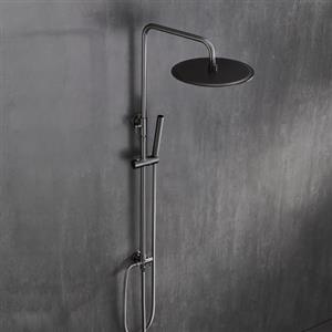 Görbach Colonna Doccia in Acciaio INOX senza Rubinetto, Set Doccia a Pioggia con Soffione e Doccetta, Asta Doccia Saliscendi Fori Muro Regolabili, Soffione tondo D20 cm, Grigio Canna Fumaria