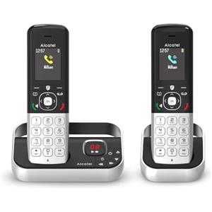 ALCATEL FX990 Voice Duo - Telefono cordless DECT con segreteria da 50 minuti - Schermo grafico a colori alta risoluzione - Vivavoce - Blocco chiamate - Suonerie VIP - 2 portatili - Nero/Grigio