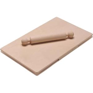 DEMOLLI Spianatoia grande con Fermo per il piano di lavoro, in Legno di Betulla Naturale per Impastare stendere la sfoglia Pane Pizza Dolci Pasta fatti in casa 50x30 cm + mattarello 28 cm