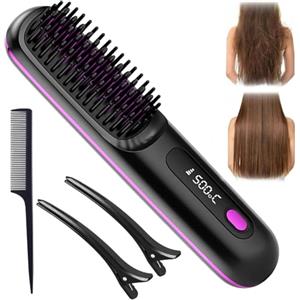 KQLHLHDYZ BellaBrush Pro H-air S-traightener Brush - Spazzola lisciante per capelli senza fili, 2 in 1, ioni negativi, per tutti i tipi Ha-ir (nero)