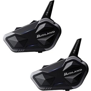 Midland - Interfono Moto Bluetooth Coppia BTR1 Advanced Twin, Auricolari Casco Moto Impermeabili IPX6, 1,2Km, 4 Persone Conference, Batteria 23H, Cancellazione Rumore, Audio HD, Conforme ECE2206