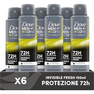Dove Deodorante Dove Men + Care Invisible Fresh Spray Advanced Care, Deodorante Uomo, con 1/4 Crema Idratante, Formula Idratante e Anti-Macchia, Protezione Fino a 72 Ore, 6 Pezzi da 150 ml