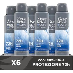 Dove Deodorante Dove Men + Care Cool Fresh Spray Advanced Care, Deodorante Uomo, con 1/4 Crema Idratante, Formula Idratante e Delicata sulla Pelle, Protezione Fino a 72 Ore, 6 Pezzi da 150 ml
