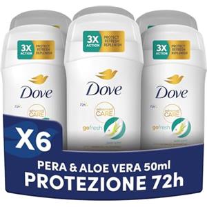 Dove Deodorante Stick Go Fresh Pera e Aloe Vera, Deodorante Antitraspirante, Protezione Fino a 72 Ore, con Pro-Ceramide Technology e Ingredienti Idratanti, Deodorante Uomo e Donna, 6 Pezzi da 50ml