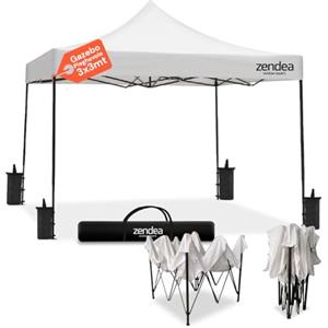 Zendea - Gazebo Bianco 3x3 Pieghevole Impermeabile con Struttura Rinforzata e Copertura Oxford 600D PVC, Montaggio Rapido a Fisarmonica per Giardino ed Eventi, 4 Sacchi Stabilità Inclusi
