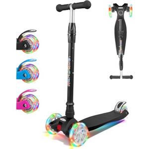 KORIMEFA Monopattino 3 ruote per bambini dai 3-12 Anni, monopattino per bambini e ragazze, con ruote lampeggianti a LED in PU e con 3 altezze regolabili, per Bambini (Nero)