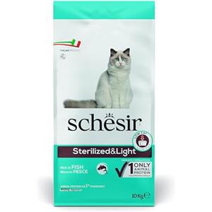 Schesir, Cibo Secco per Gatti Adulti Sterilizzati o in Sovrappeso Linea Light al Gusto Pesce, in Crocchette - Formato Sacco da 10 kg