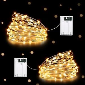 HeiPard Lucine Led Decorative a Batteria, 5m 50LED Rame Filo Luci Natale Impermeabile, Lucine Decorative per Interno e Esterni, Casa, Feste, Matrimonio (2 Pezzi, Bianco caldo)