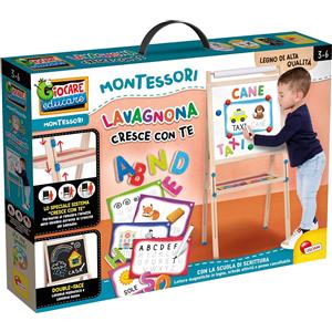 Lisciani Montessori Lavagnona in Legno Cresce con Te - Maxi Lavagna da Terra Magnetica con Kit Educativo Completo