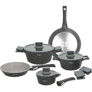 Tognana Ambiziosa Batteria di Pentole e Padelle - Set 8 Pezzi in Alluminio con 2 Padelle, 3 Casseruole e Coperchi in Vetro