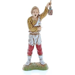 Moranduzzo Pastore con Lanterna per Presepe da Cm 10 Scala 1:20 - Altezza 8,7 cm - Statuina in Resina PVC, Indistruttibile, Stile '700, Rifinita a Mano, Scultore M. Landi