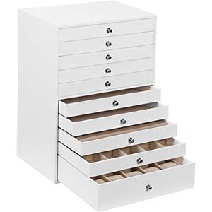 SONGMICS Scatola Portagioie con 10 Cassetti, Custodia per Gioielli, Organizzatore per Anelli, Collane, Orecchini, Braccialetti, Bianco JBC10W