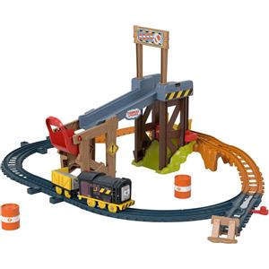 Fisher Price Trenino Thomas - Pista Cantiere di Diesel con 2 veicoli motorizzati, montacaricarichi e scivolo, giocattolo per bambini 3 anni