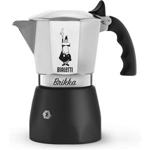 Bialetti Caffettiera New Brikka 2023, 2 Tazze, Espresso Cremoso come al Bar, Non Adatta a Piano Induzione, Manico antiscottatura, Design Elegante, Alluminio