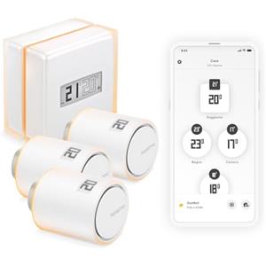 Netatmo Smart Thermostat Pack + 3 teste termostatiche connesse e intelligenti, Wifi, controllo remoto tramite App, compatibile con il riscaldamento individuale, NBU-NTH-NAV-EU