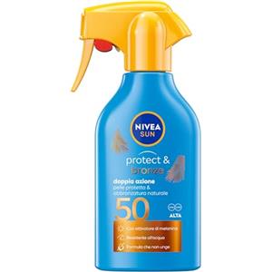 NIVEA SUN Spray Protect & Bronze SPF 50 250 ml, Crema solare 50 spray abbronzante corpo, Protezione solare 50 con attivatore di Melanina acceleratore abbronzatura, Resistente all'acqua, Non unge