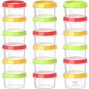 VINATO 18Pcs Contenitori per Alimenti, 250ml Barattolini Plastica Piccoli con Tappo, Set Scatole Plastica in Rosso, Verde & Arancione, Contenitori per Congelatore, Impilabili