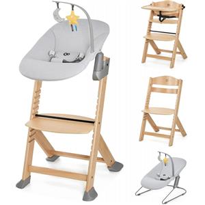 Kinderkraft ENOCK Seggiolone Pappa e Sdraietta CALMEE in Legno Naturale, Evolutivo e Multifunzionale, Altezza Regolabile