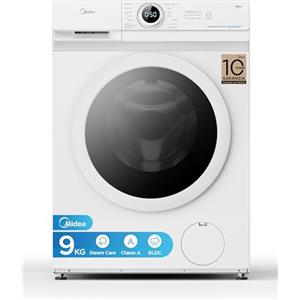 Midea MF10EW90B Lavatrice Slim Carica Frontale, 9 kg, 1400 Giri, Classe A, Vapore, Motore BLDC, Programma Rapido, Varie Temperature dell'Acqua, White