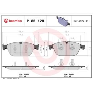 Brembo Kit Pastiglie Freno P85128 Anteriori - Conformi ECE-R90, Predisposte per Indicatore di Usura