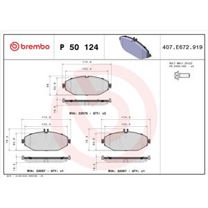 Brembo Kit Pastiglie Freno P50124 - Conforme ECE-R90, Predisposto per Indicatore di Usura, Dimensioni 175x68.9x19.4 mm