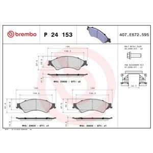 Brembo P 24 153 - Kit Pastiglie Freno Anteriori con Indicatore di Usura e Accessori