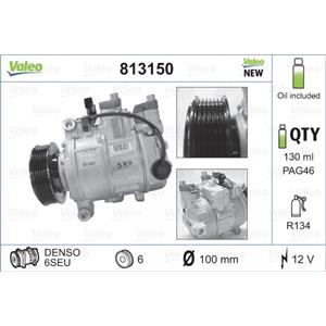 Valeo Compressore Aria Condizionata 813150 con Olio PAG, Cilindrata 133 cm³, ID 6SEU14C, Refrigerante R 134a