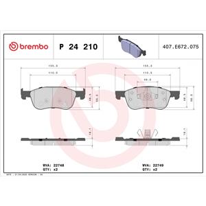 Brembo Kit Pastiglie Freno P24211 - Set di 4, Dimensioni 155,2x55,4/56,4x16 mm, Senza Indicatore di Usura