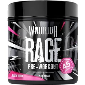 Warrior Rage Pre Workout Polvere 392 g, 45 Porzioni - Pre Workout Potente con 300 mg di Caffeina, Beta Alanina, Creatina, BCAA, Taurina, Citrullina e L-Arginina - Blazin' Berry