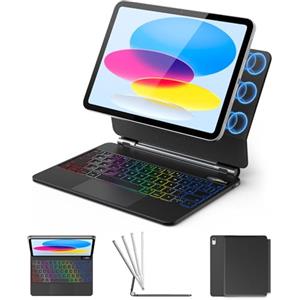 KBCASE Tastiera per iPad A16 11/10 Generazione con Touchpad Magic Keyboard per iPad 10/11 Generazione A16 (11/10.9 pollici, 2025/2022) con Retroilluminata a 7 Colori, Magnetico Fluttuante, Nero