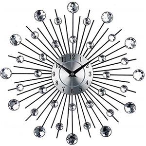 Timelike Orologio da Parete in Metallo, Stella di Cristallo Orologio da Parete con Brillantini Grande per Cucina Salotto Decorazione Casa (Round)