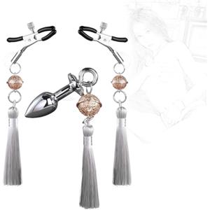 SXJAAR Morsetti per capezzoli con plug anale in metallo con campanella, gioielli per capezzoli, morsetti per capezzoli, morsetti per seno, pinza per capezzoli, clip per seno, morsetti per seno