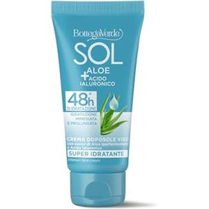 Bottega Verde - SOL Aloe Acido Ialuronico, Crema Doposole Viso, 50 ml, Super Idratante, con Aloe Iperfermentata e Acido Ialuronico, Prolunga l'Abbronzatura, 97% Ingredienti Naturali, Formula Vegana