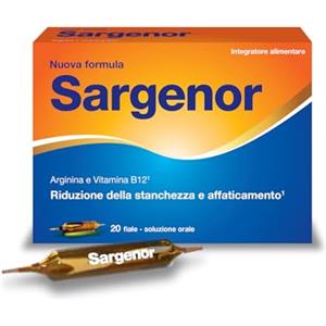 Sargenor, Integratore Alimentare con Arginina e Vitamina B12, Utile in Caso di Stanchezza Fisica e Mentale, Confezione da 20 Fiale