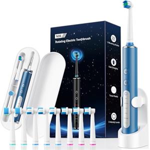 Nevoke Spazzolino da denti elettrico rotante, 5 modalità soniche per adulti e bambini, elettrico Toothbrush con 8 testine di ricambio, autonomia 60 giorni (Azurblau)