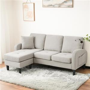 Luscriate Divano angolare modulare a forma di L, piccolo divano letto a 3 posti, con chaise longue e poggiapiedi, divano per piccoli appartamenti, grigio (beige grigio + bianco, 3 posti)